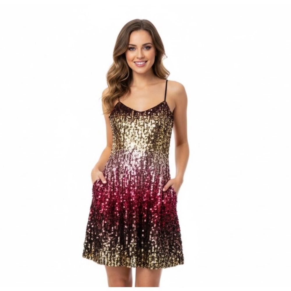 Forever‎ 21 Women's Sequin Dress Ombre Slip Mini Dress Sparkly Glam Party Med
